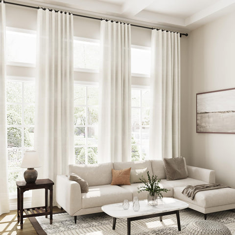 Nanspring machine-washable curtains simplify care without sacrificing texture.