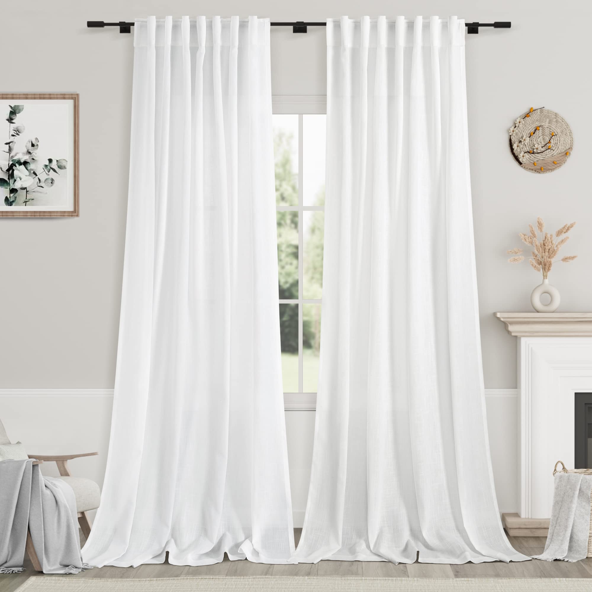 Nanspring extra-long white curtain back-tab close-up showing refined drape and texture for elegant rooms