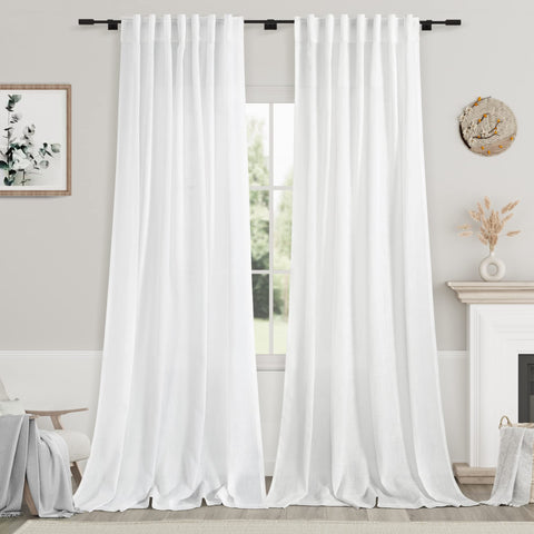 Nanspring extra-long white curtain back-tab close-up showing refined drape and texture for elegant rooms