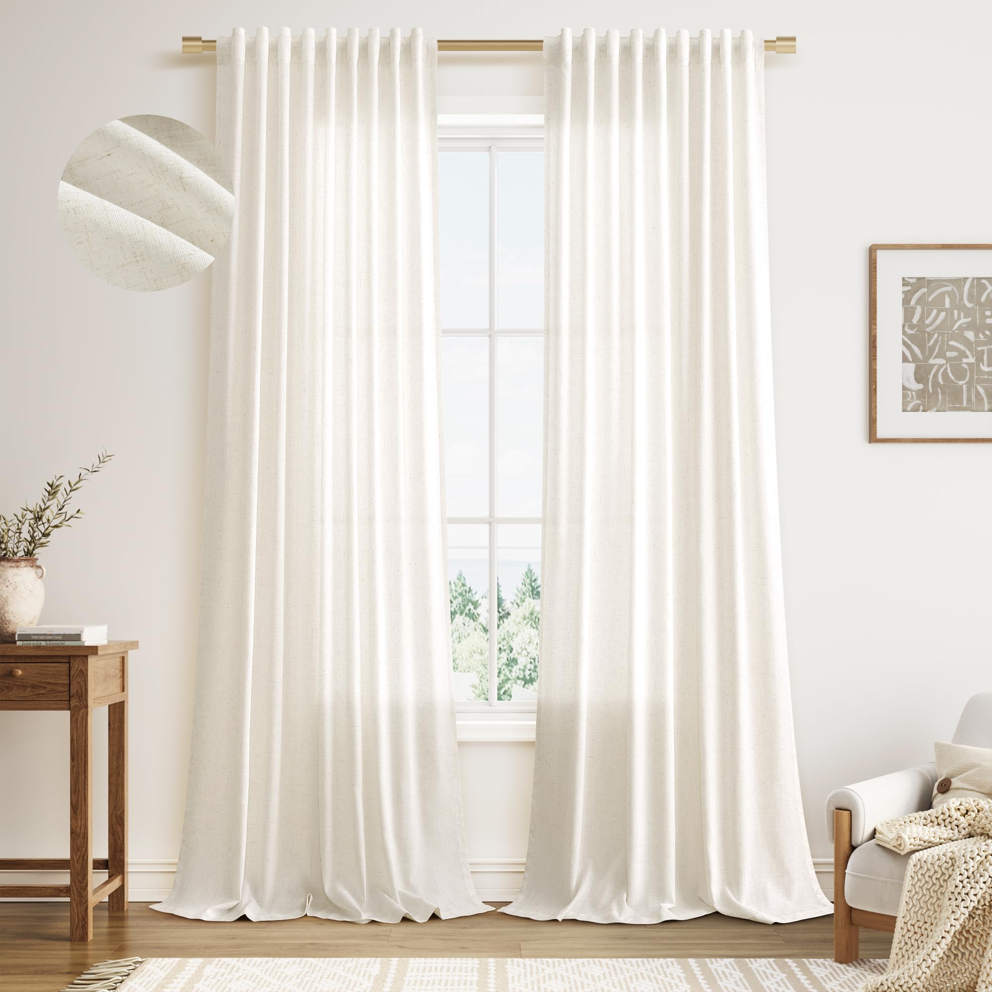 Nanspring linen curtains back-tab assembly for clean hanging.