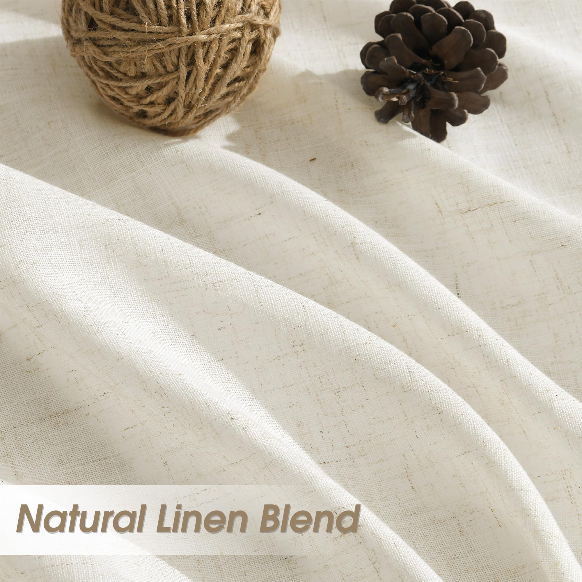 Nanspring linen curtains fabric texture close-up shows flax blend.