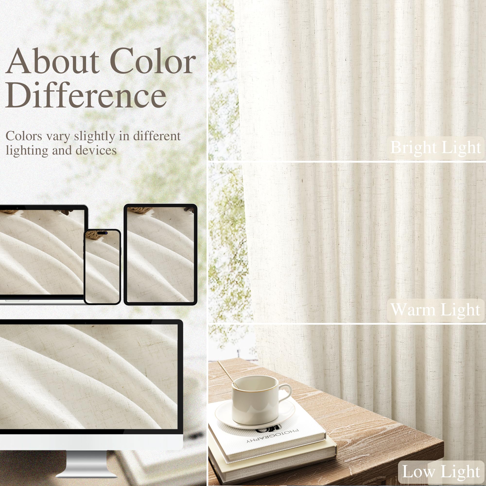 Nanspring linen curtains ivory cream drapes create calm, airy atmosphere.