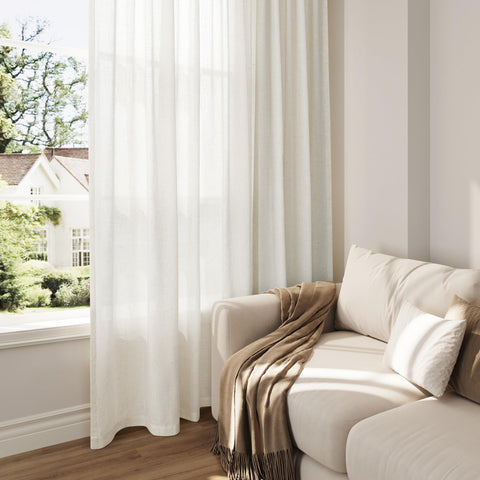 Nanspring linen curtains modern farmhouse setting enhances living room style.
