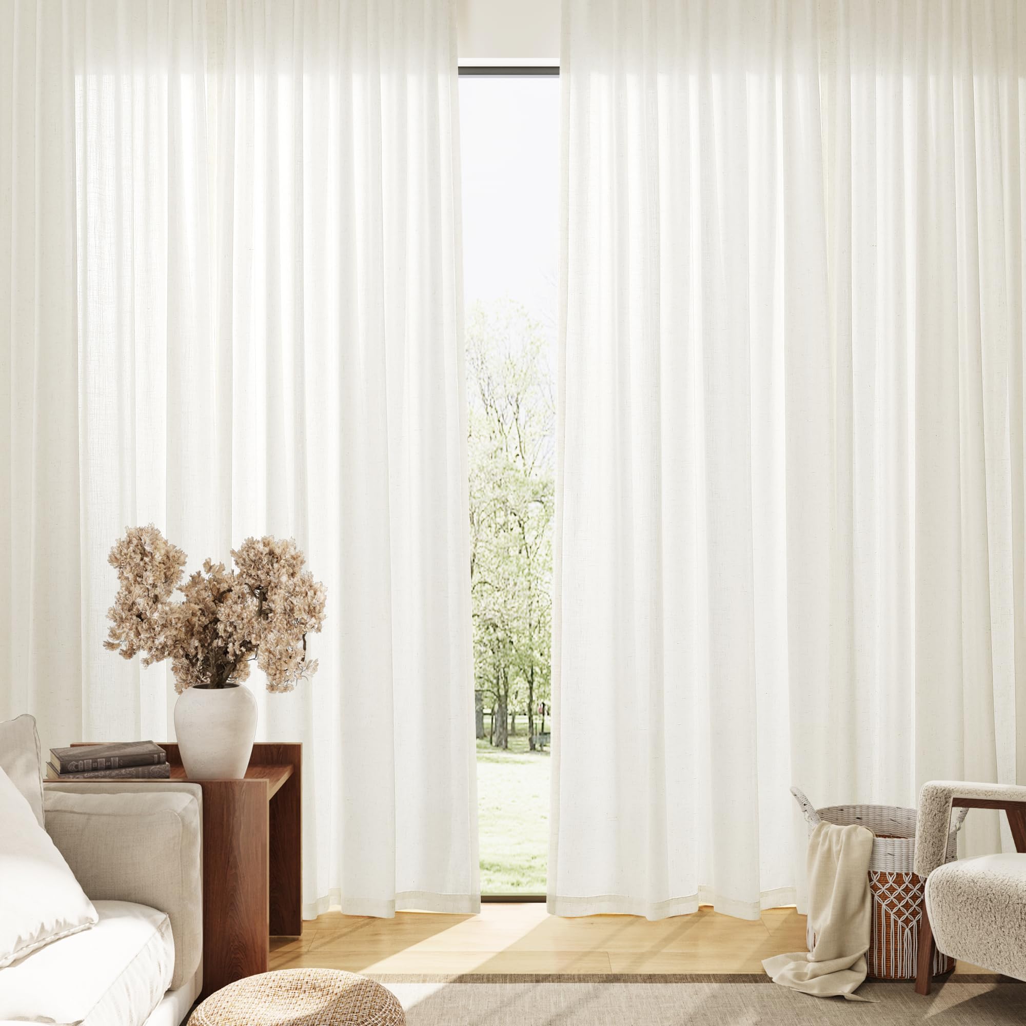Nanspring linen curtains provide privacy while letting in natural light.