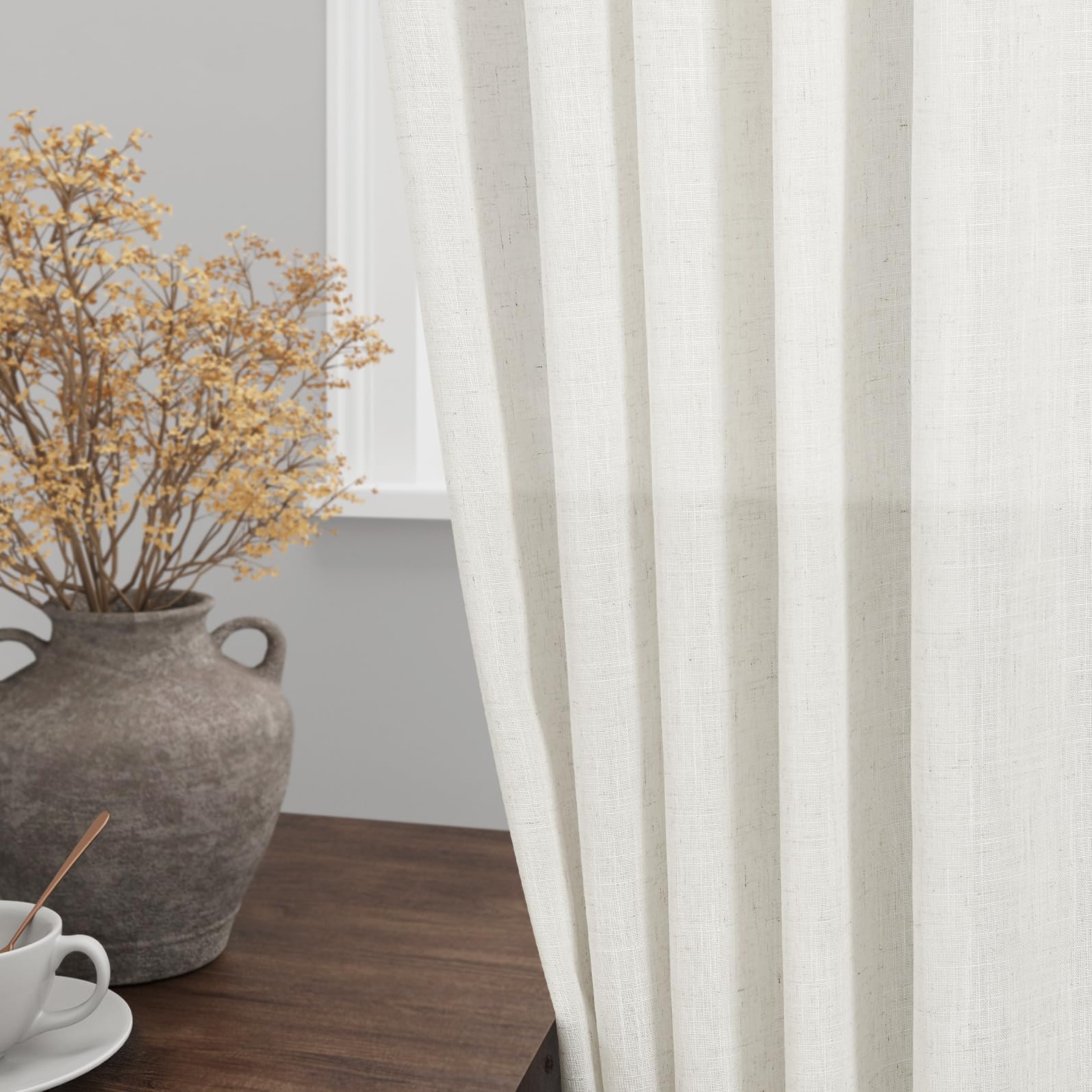 Nanspring living area curtain style offers modern farmhouse vibe.