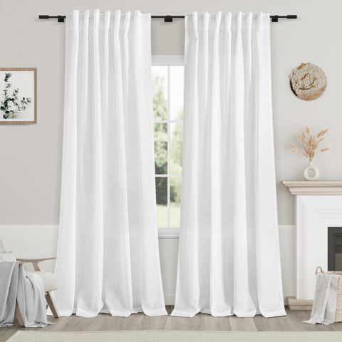 Nanspring white semi-sheer linen curtains two-panel package ready to hang for soft natural light