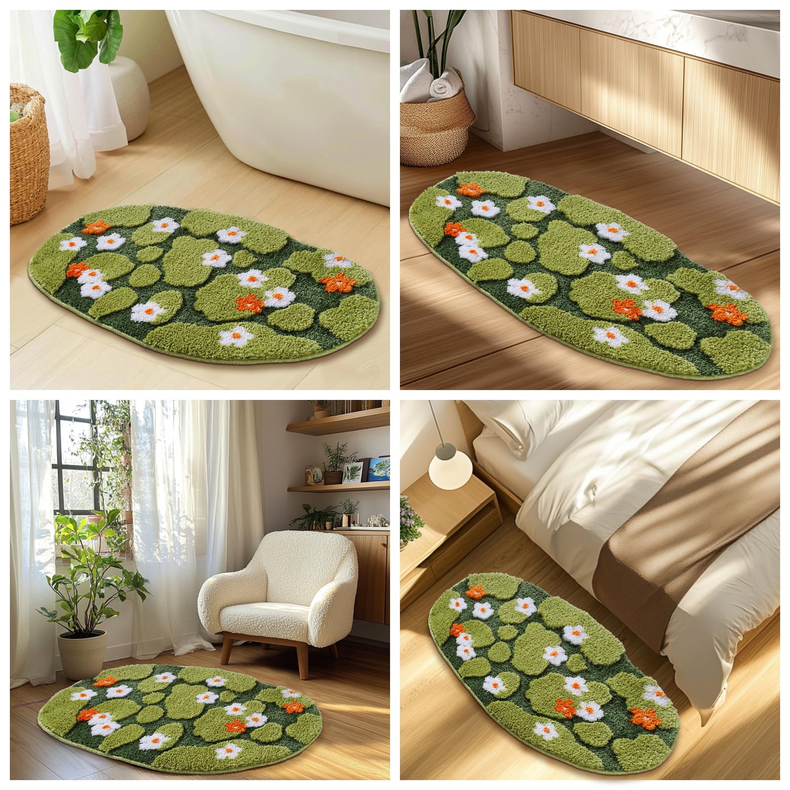 Naoloture 20x32 inch moss rug; generous size fits baths, sinks, and vanity areas.