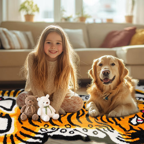 Naoloture orange tiger mat is machine washable for easy cleaning.