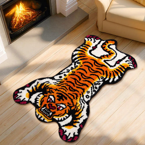Naoloture tiger bath mat non-slip back secures it on floors.