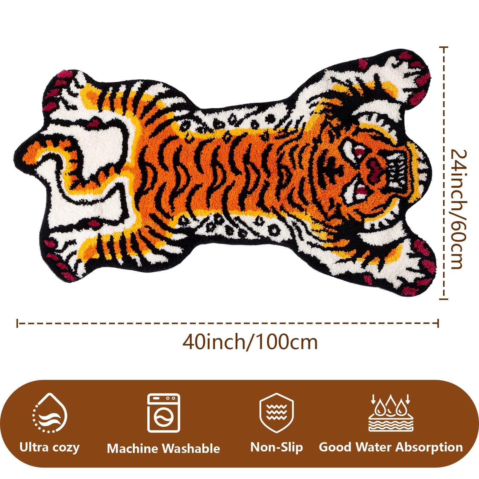 Naoloture orange tiger mat offers soft plush texture for barefoot comfort.