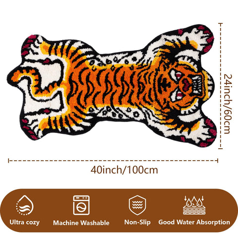 Naoloture orange tiger mat offers soft plush texture for barefoot comfort.
