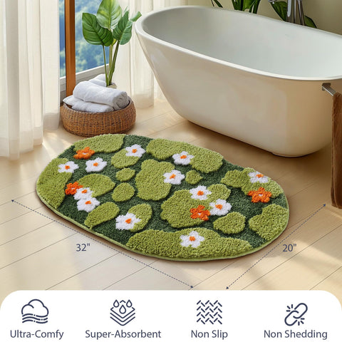 Naoloture ultra thick soft moss bath mat; plush microfiber feels gentle on tired feet.