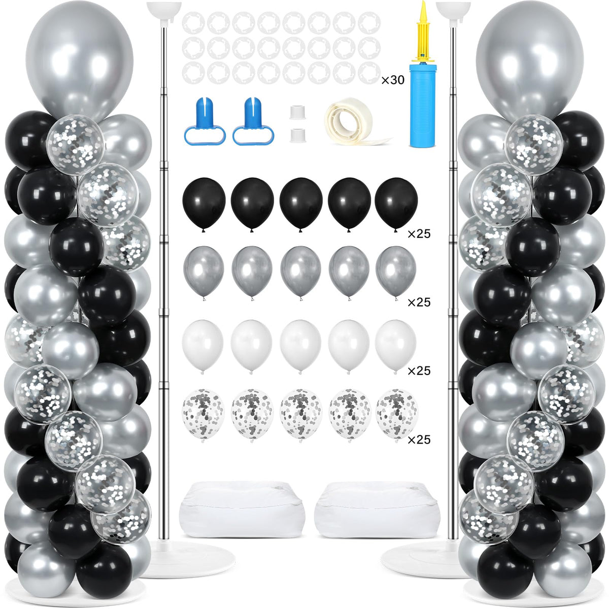 Naozinebi balloon column stand kit in black and silver for versatile party decor