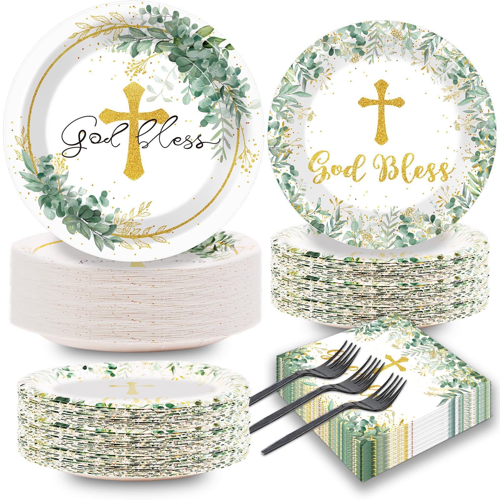 Naozinebi God Bless Baptism 9in plates brighten the table for sacred celebrations.