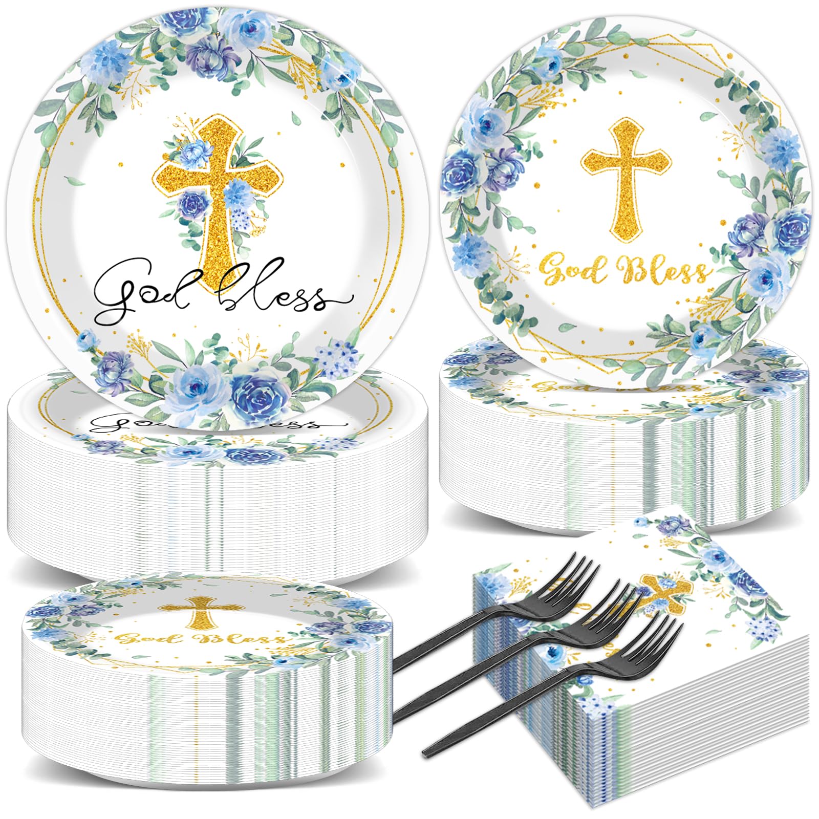 Naozinebi God Bless 7-inch plates elevate christening tables and simplify service.