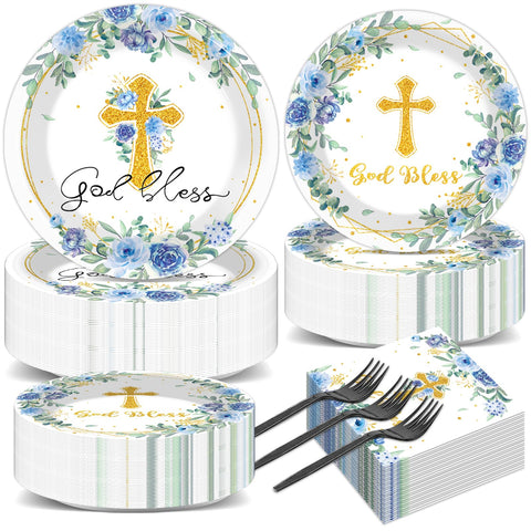 Naozinebi God Bless 7-inch plates elevate christening tables and simplify service.