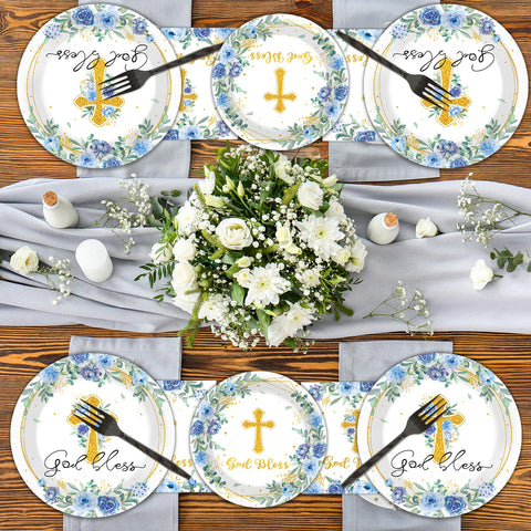 Naozinebi gold cross floral design enhances table decor.