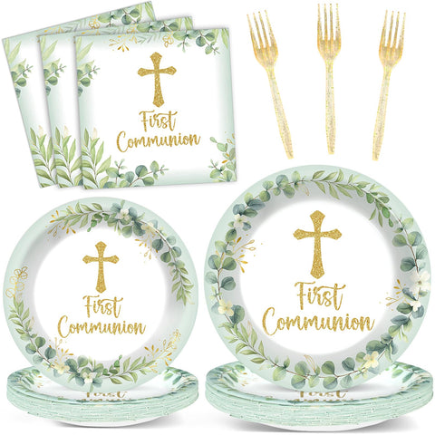 Naozinebi green first-communion plate 9inch for elegant ceremony and easy cleanup.