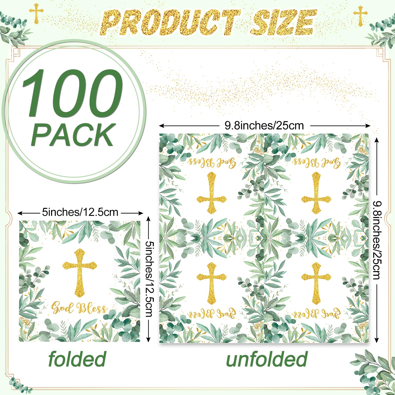 Naozinebi sage green leaf napkin enhances First Communion table settings.