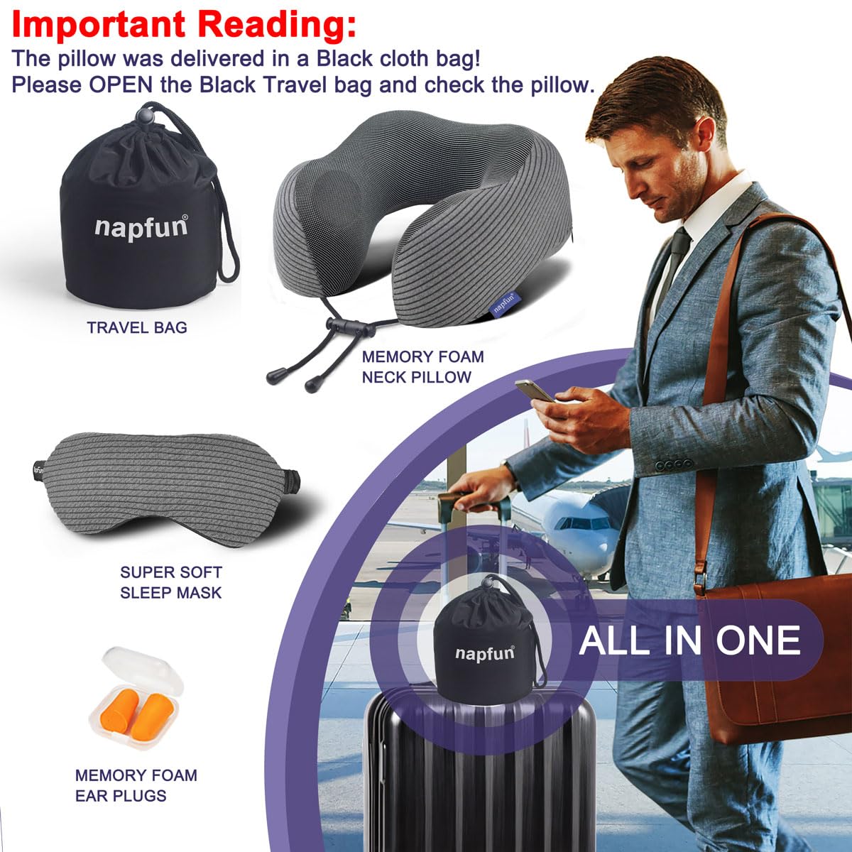 Napfun dark gray striped kit—stylish, portable travel essentials