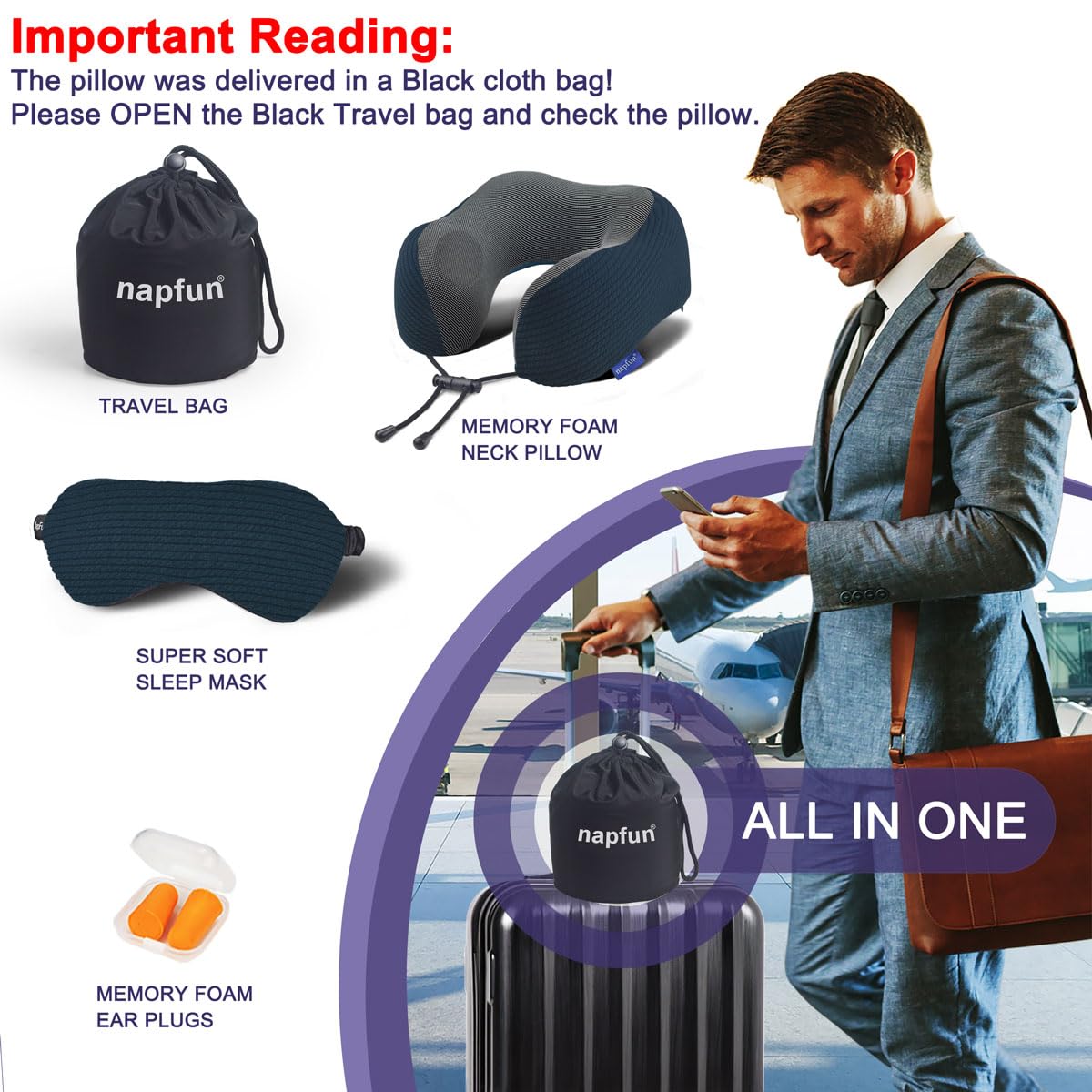 Napfun luxury travel set with eye mask and earplugs for premium comfort