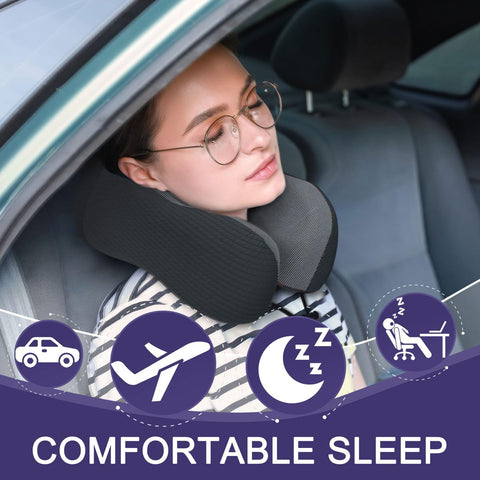 Napfun memory-foam airplane pillow features 5-second return for quick comfort.
