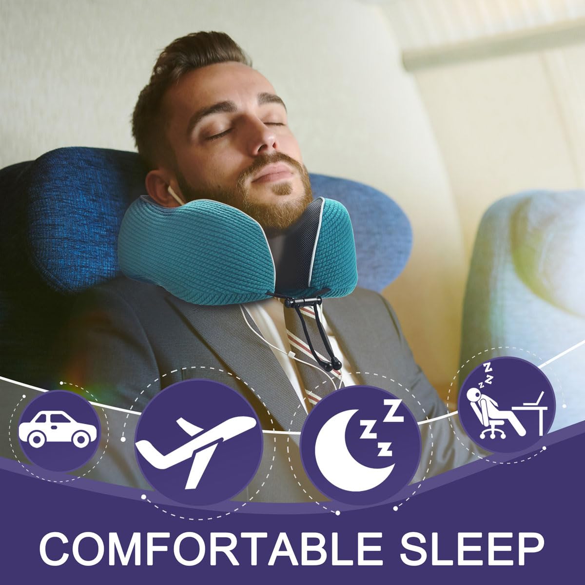 napfun memory foam travel pillow contoured to support the neck