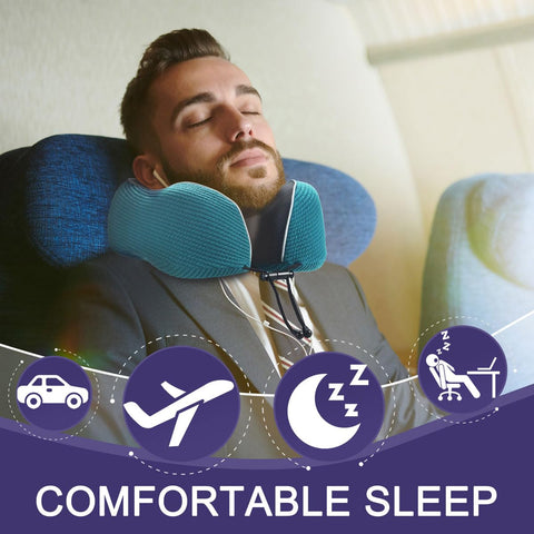 napfun memory foam travel pillow contoured to support the neck