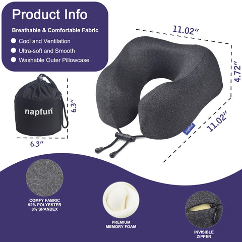 Napfun memory foam contour provides personalized neck comfort on flights.