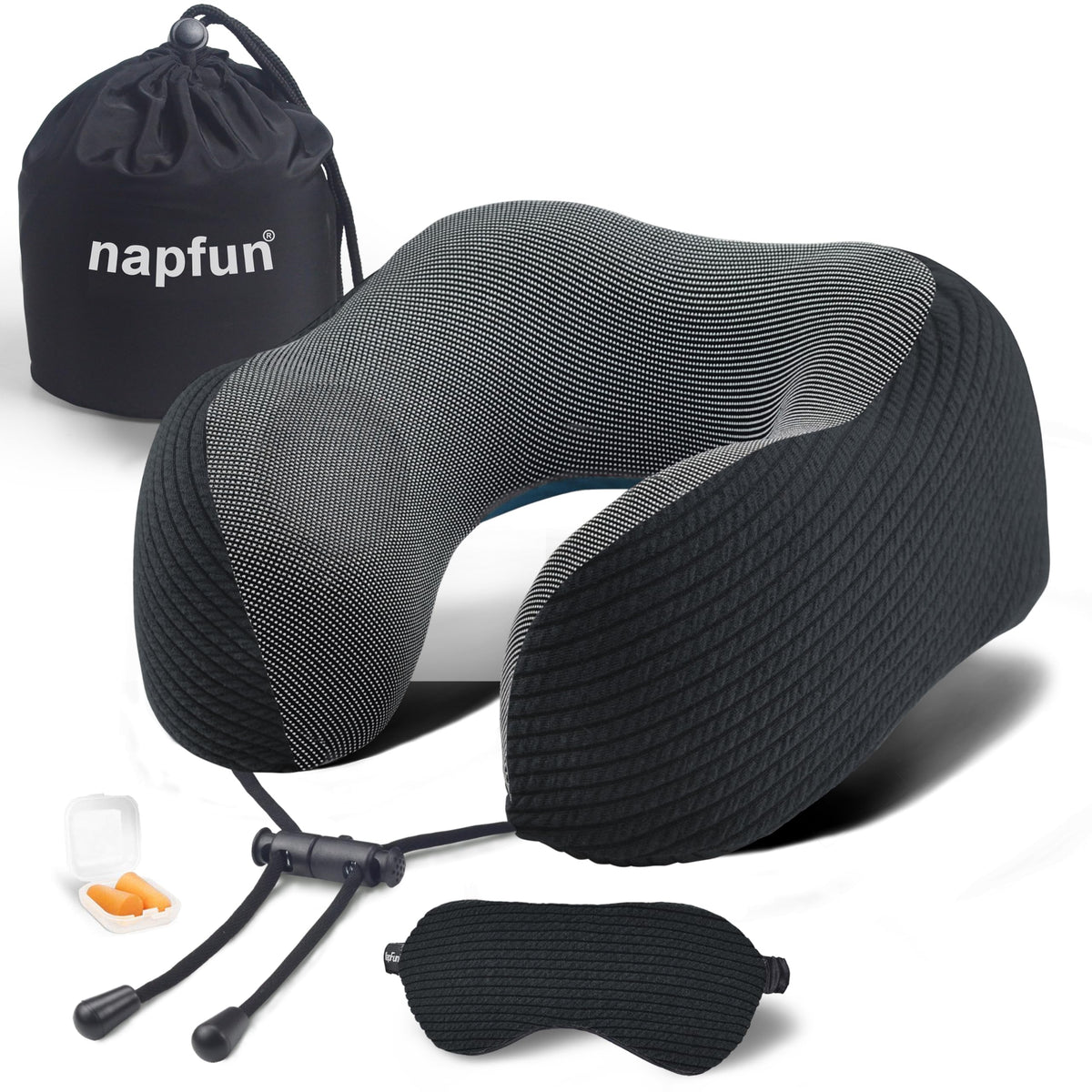 Napfun neck pillow with chin-support helps prevent head-forward slump on flights.