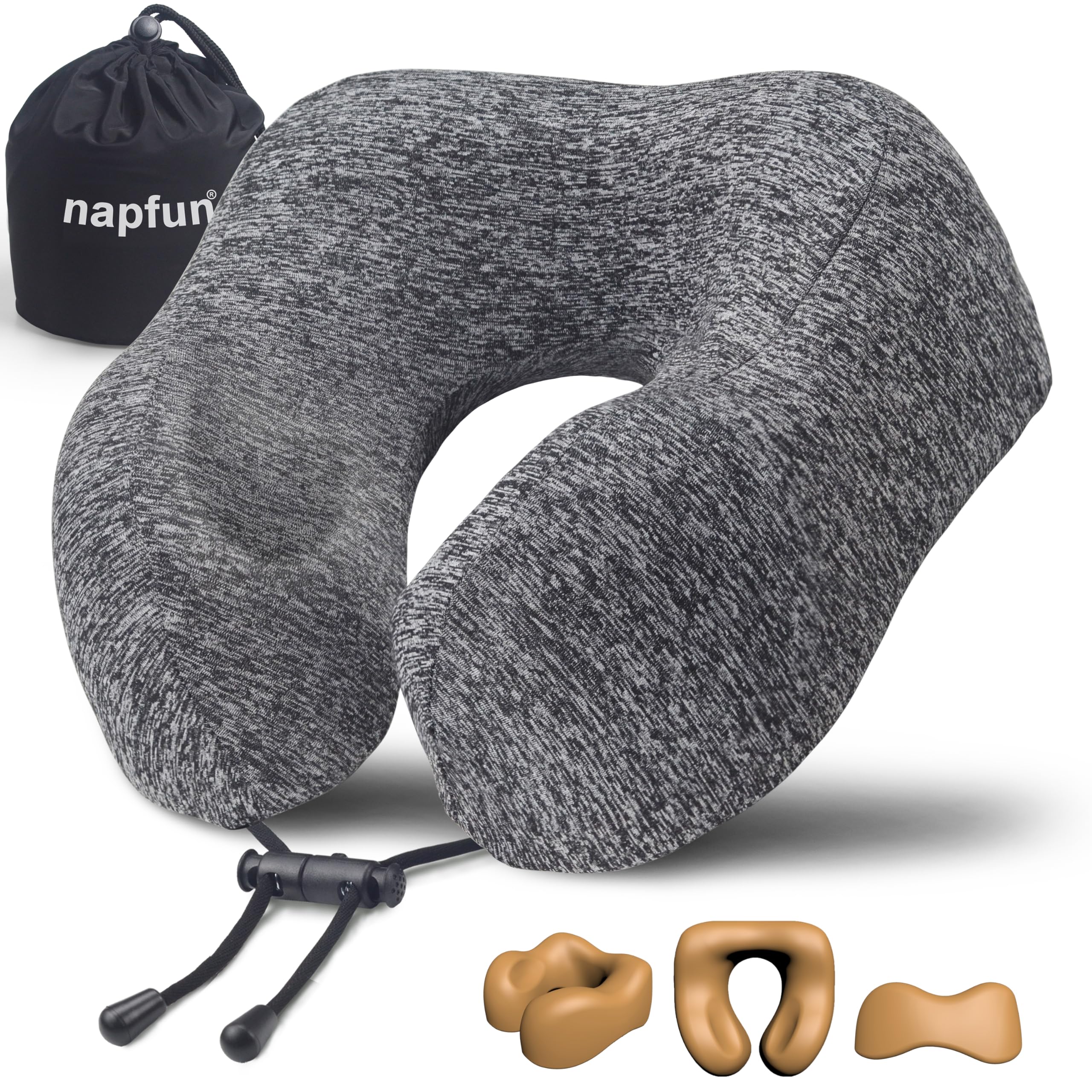 napfun neck pillow with chin support for comfortable airline travel.