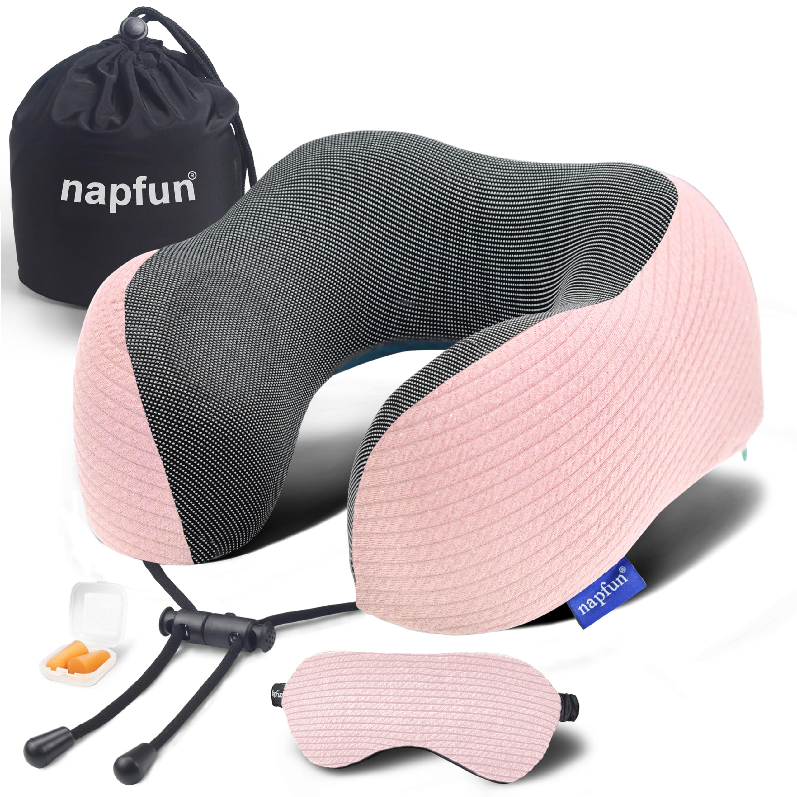 Napfun neck pillow travel with pouch offers comfortable neck support during flights.