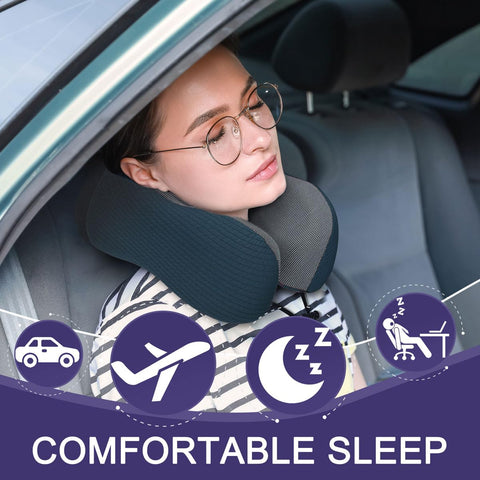 Napfun plane pillow in its portable travel bag for easy packing