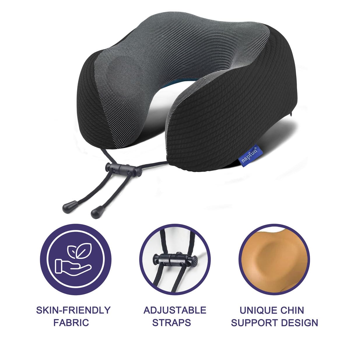 Napfun travel kit includes sleep mask and earplugs for a calmer journey.