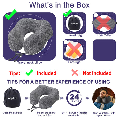 napfun grey travel pillow offers comfort during long trips.