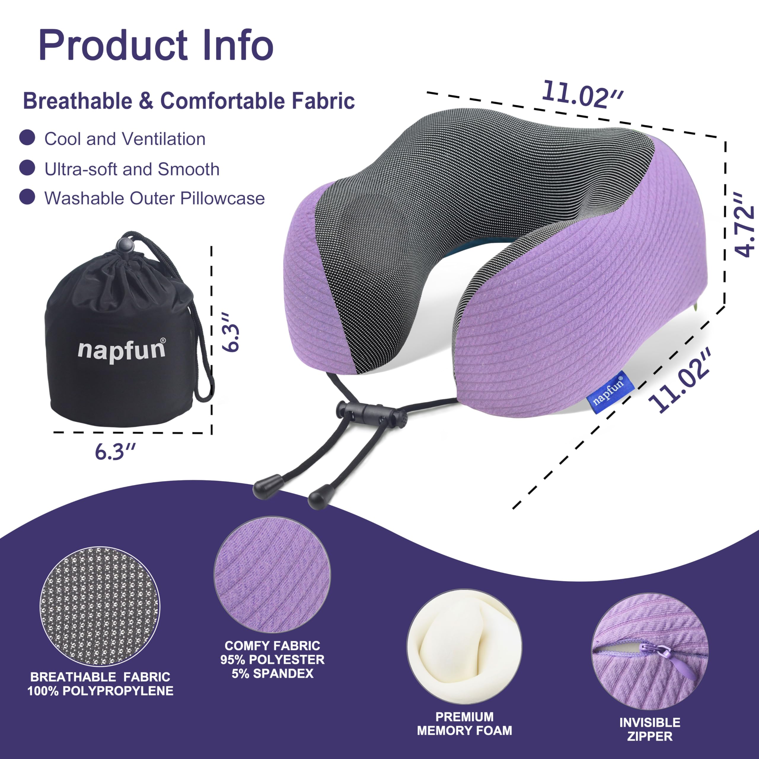 Napfun travel-pillow-with-bag showcases portable design for easy packing.