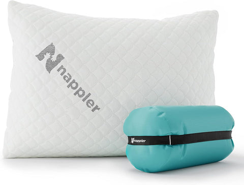 Nappler small shredded memory foam pillow for travel with compact form and on-the-go comfort.