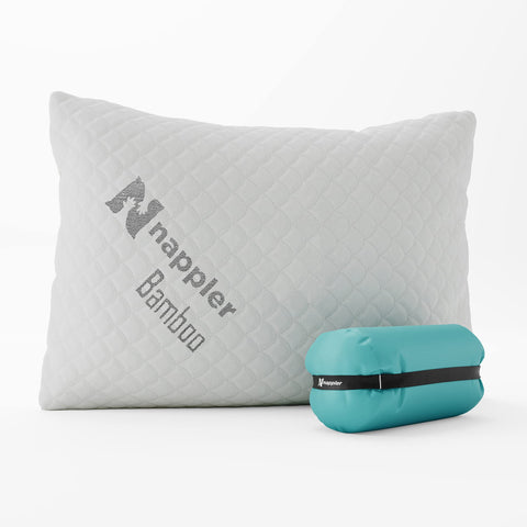 Nappler travel pillow showing breathable cover for cooling comfort during long journeys.