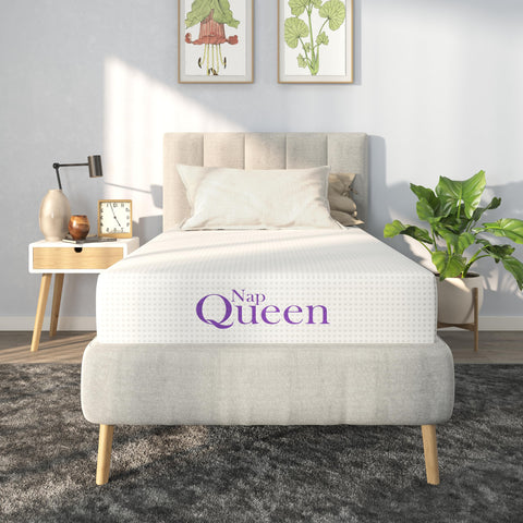 NapQueen 8-inch Twin-XL mattress with bamboo charcoal memory foam for cooling comfort.