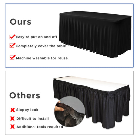 Nasitos machine-washable table skirt with cold-water care for reuse.