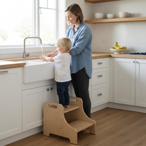 Natapai step stool with easy assembly and included hardware.