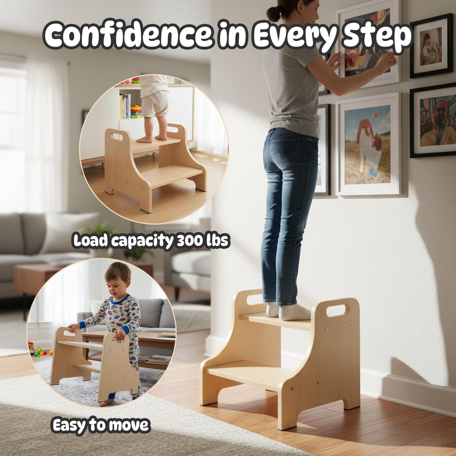 Natapai toddler step stool beside kitchen sink for easy access.