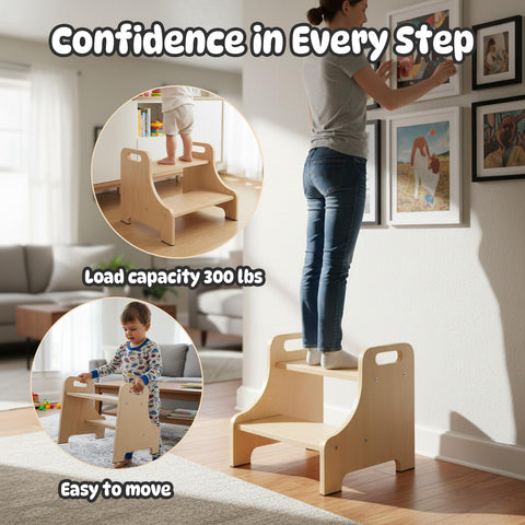 Natapai toddler step stool beside kitchen sink for easy access.