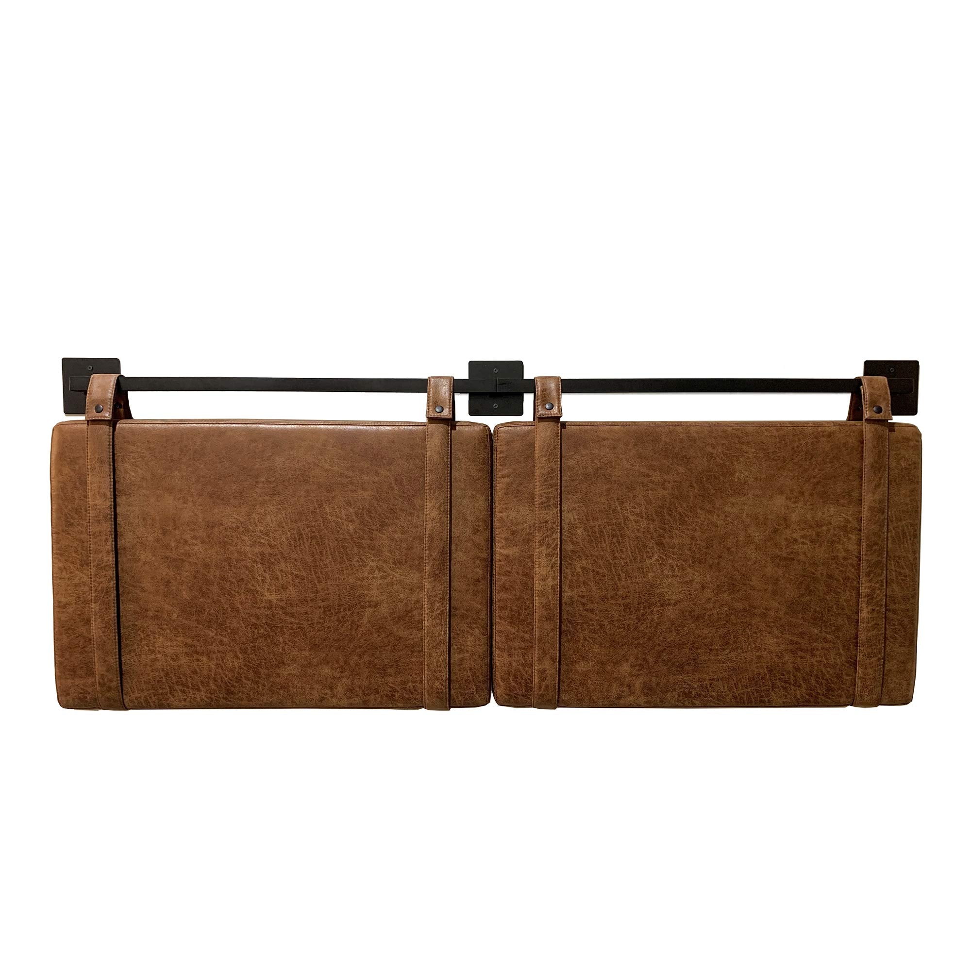 Nathan James Harlow panels as soft backdrop behind benches or stools.