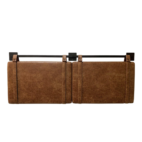 Nathan James Harlow panels as soft backdrop behind benches or stools.