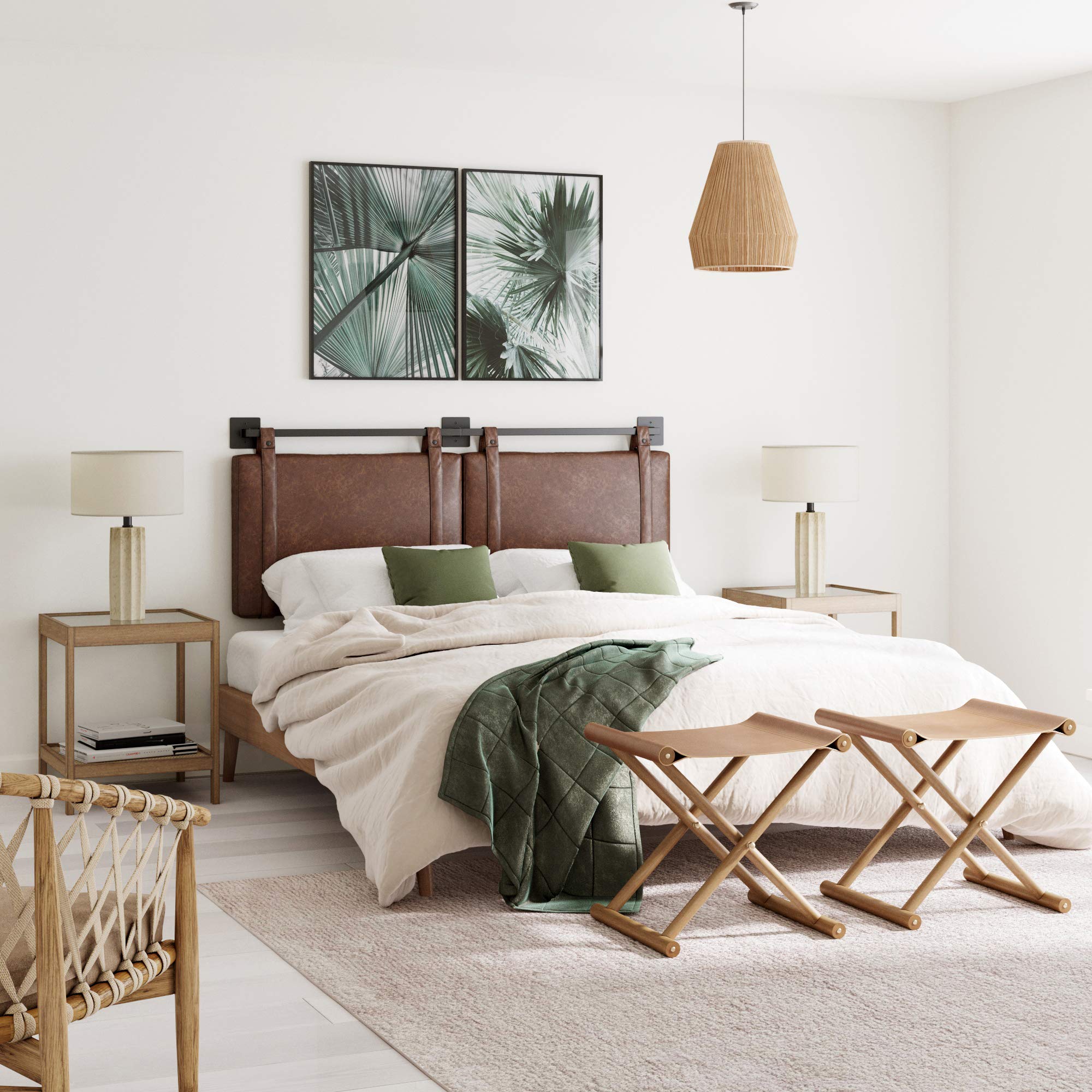 Nathan James Harlow wall-mount rail enables clean, secure suspension for the headboard.