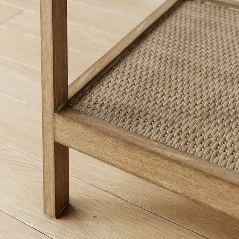 Compact Hayes nightstand measures 18x18x22 inches for small spaces.