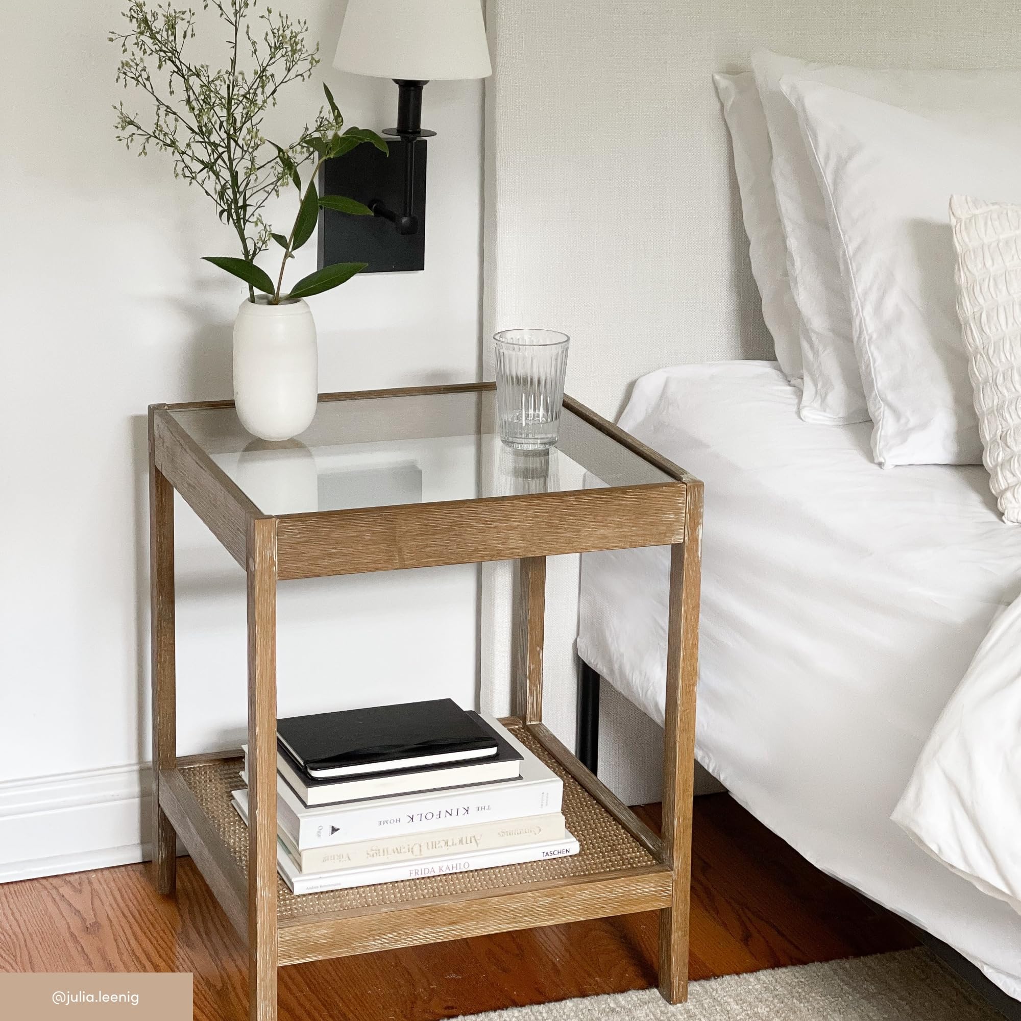 Hayes solid wood frame in light brown finish adds natural warmth.