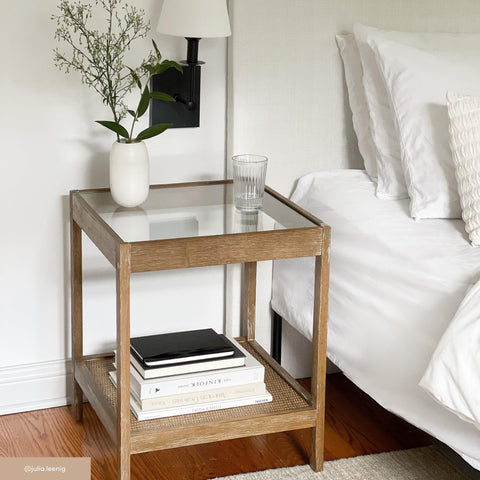 Hayes solid wood frame in light brown finish adds natural warmth.