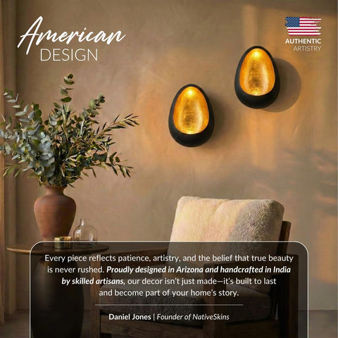 Handcrafted in India, designed in Arizona, merging old-world craft.